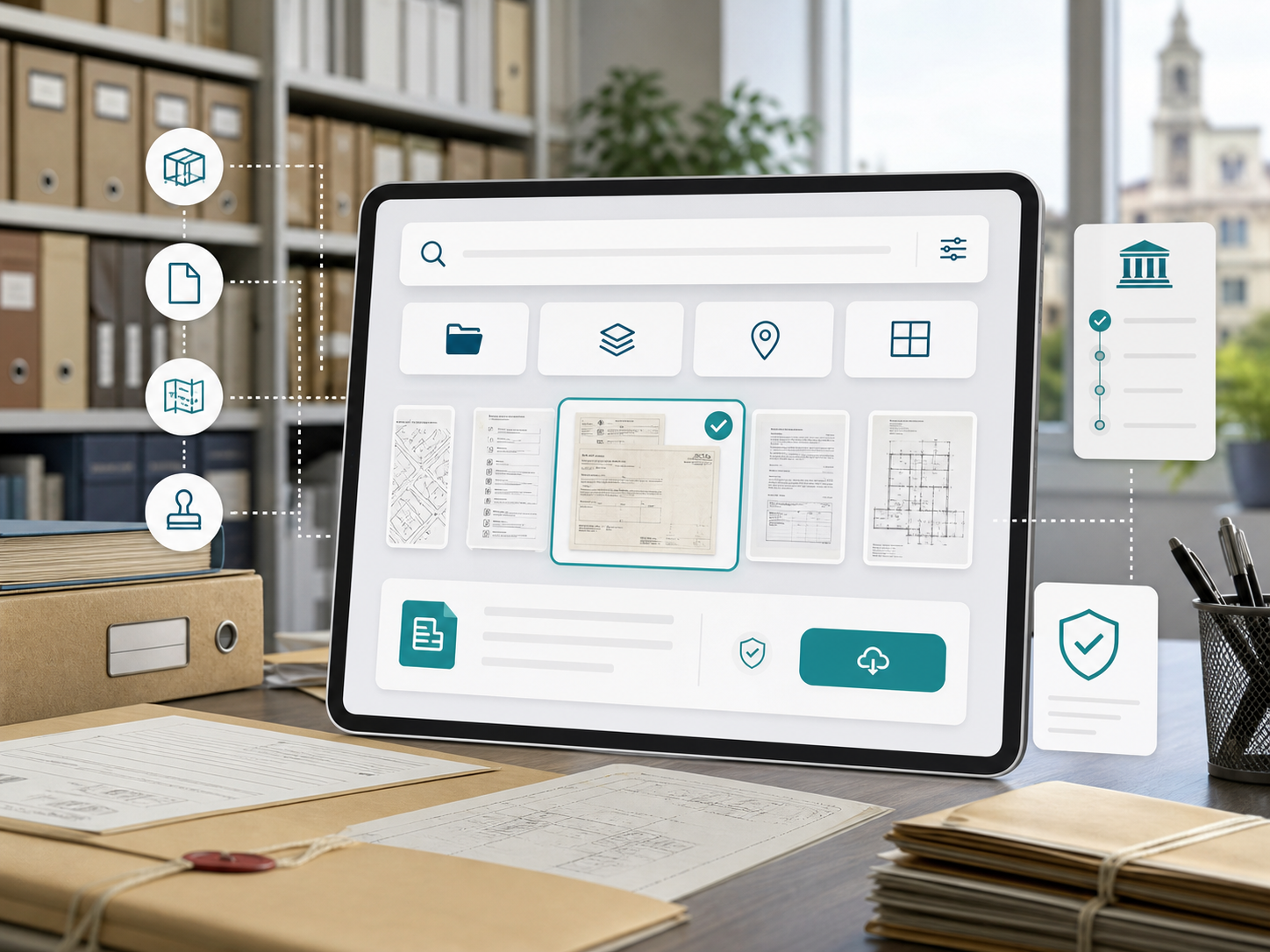 Ricerca documentale digitale con archivio e risultato selezionato