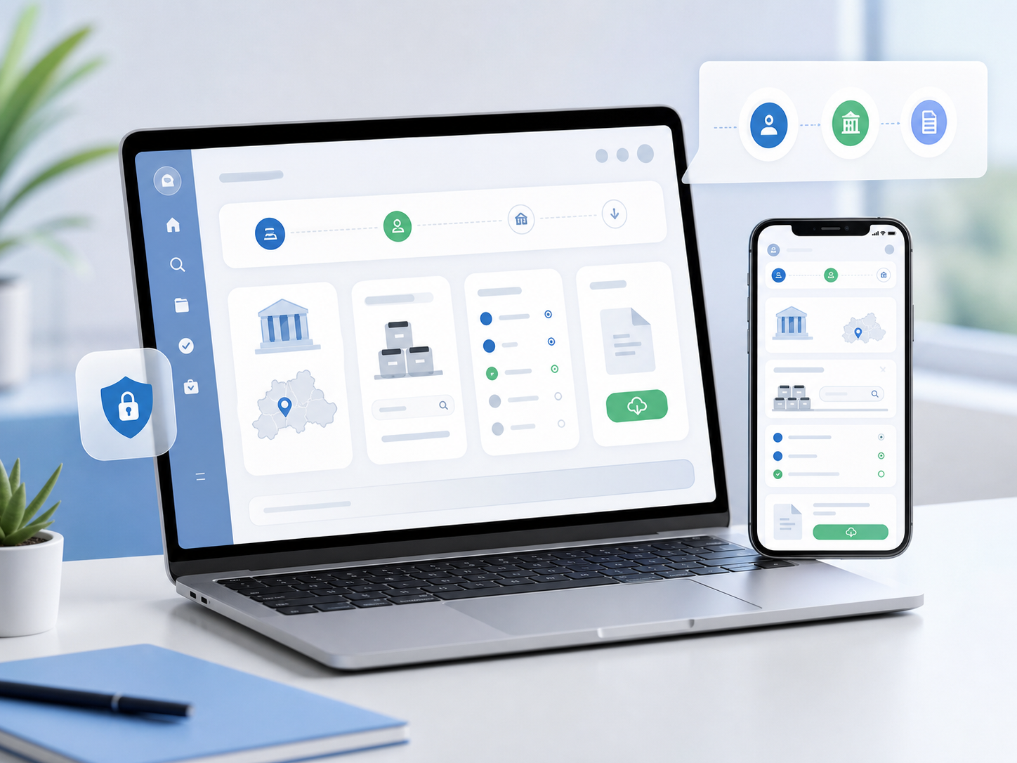 Laptop e smartphone con lo stesso percorso digitale per richieste comunali